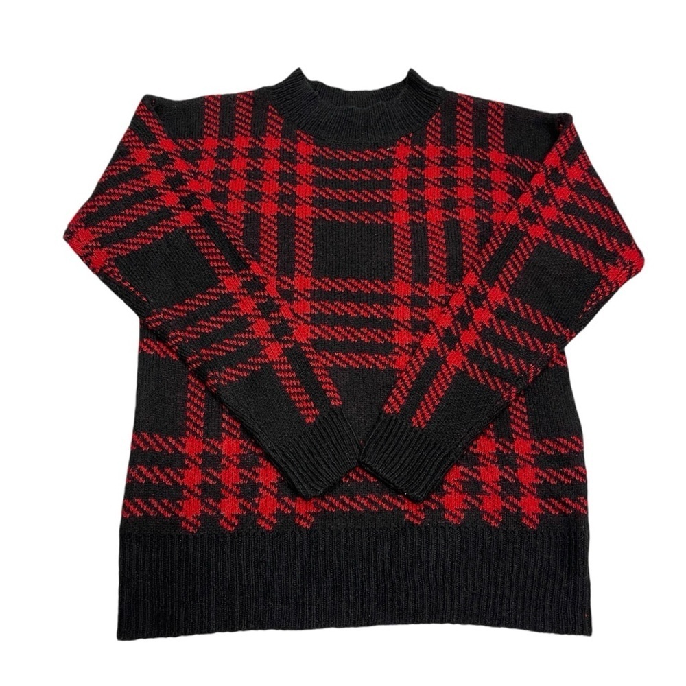 Suzy Shier Cozy crew neck knit Sweater size XS patterned black red